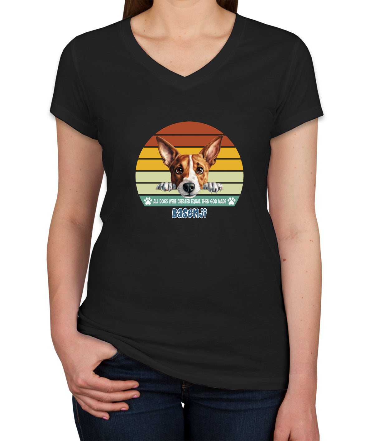 All Dogs Were Created Equal Basenji Women's V Neck T-shirt