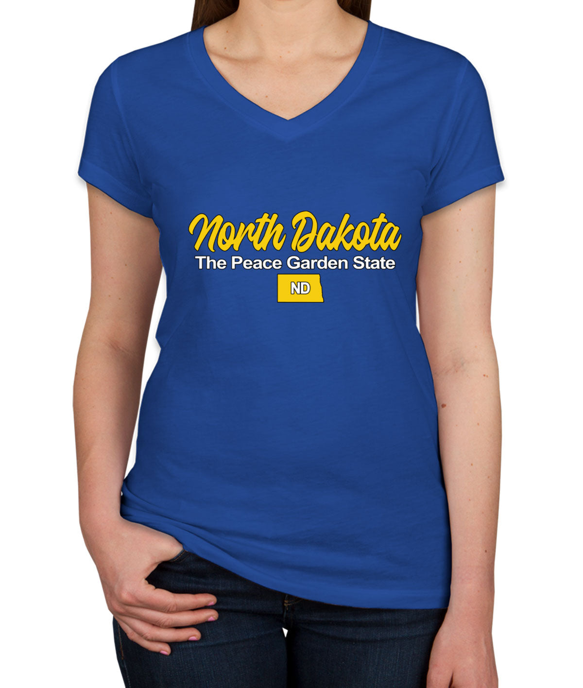 North Dakota The Peace Garden State Women's V Neck T-shirt