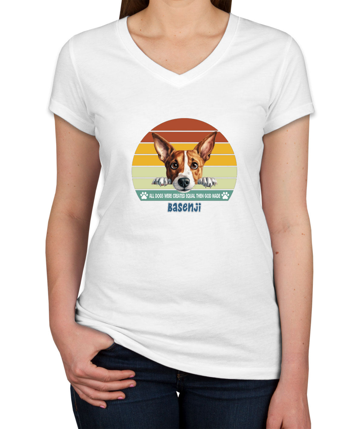 All Dogs Were Created Equal Basenji Women's V Neck T-shirt