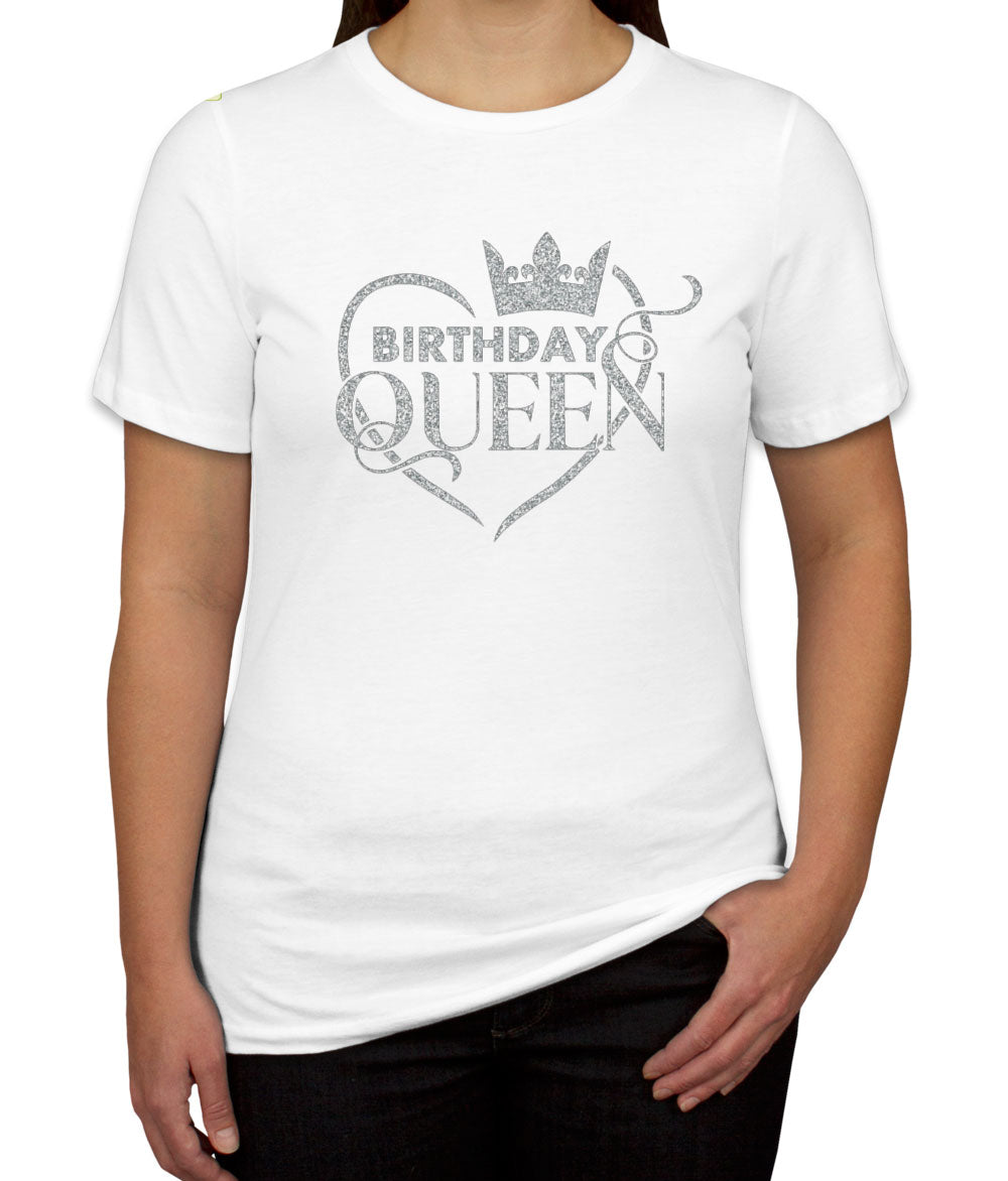 Birthday Queen Silver Glitter Print Women's T-shirt