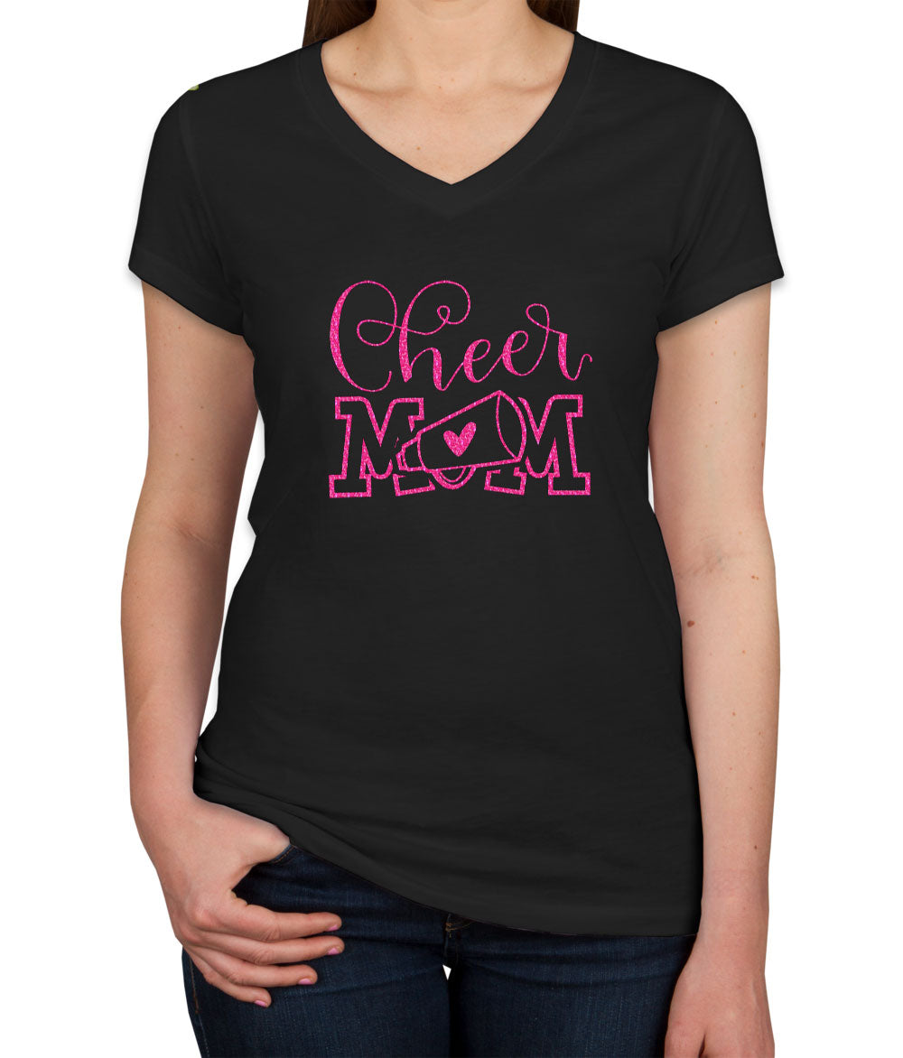 Cheer Mom Pink Glitter Women's V Neck T-shirt
