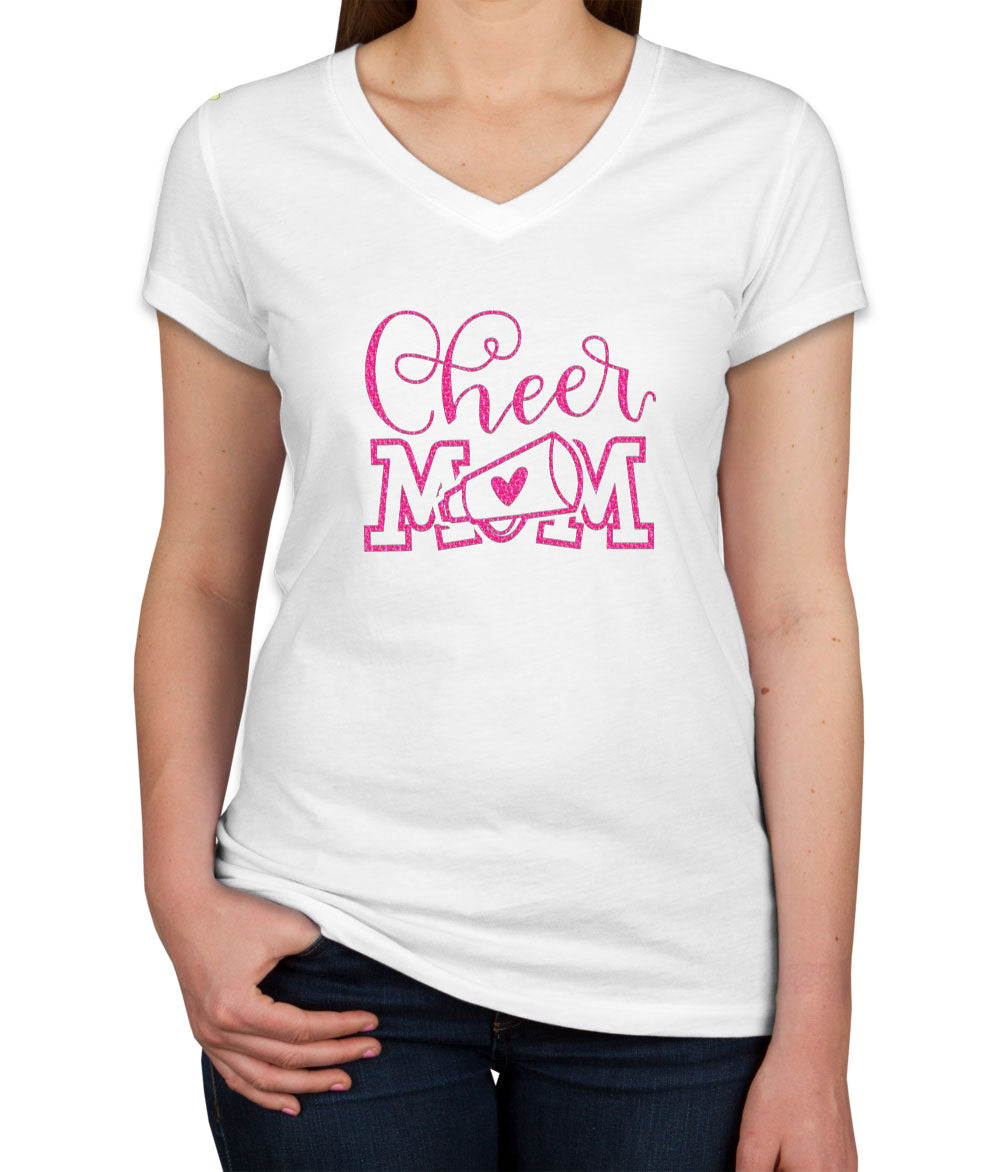 Cheer Mom Pink Glitter Women's V Neck T-shirt