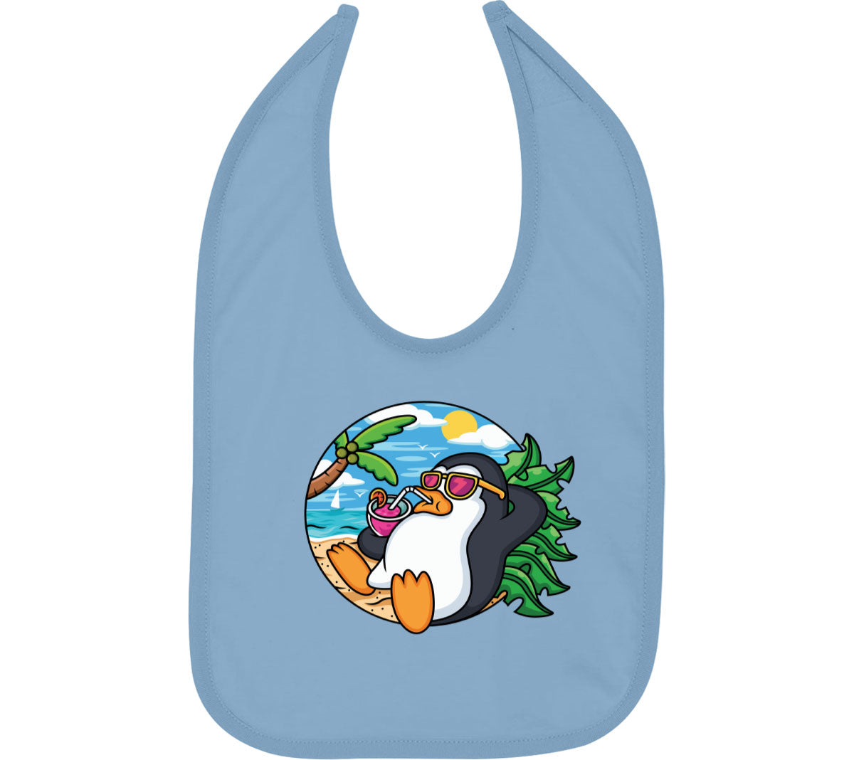 Cartoon Penguin On Vacation Baby Bib