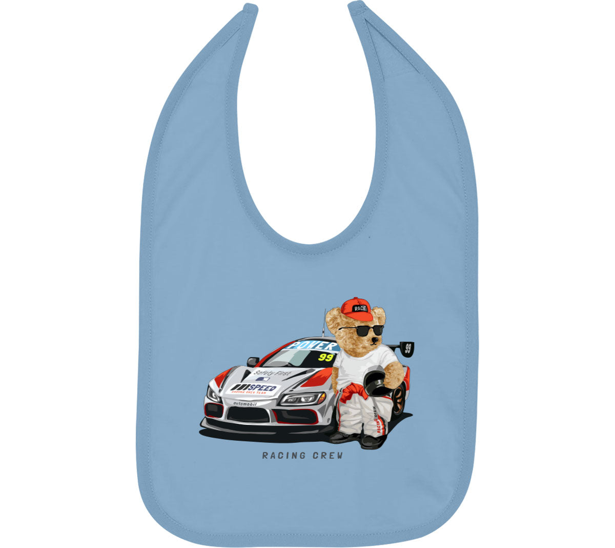 Teddy Bear Racing Crew Baby Bib