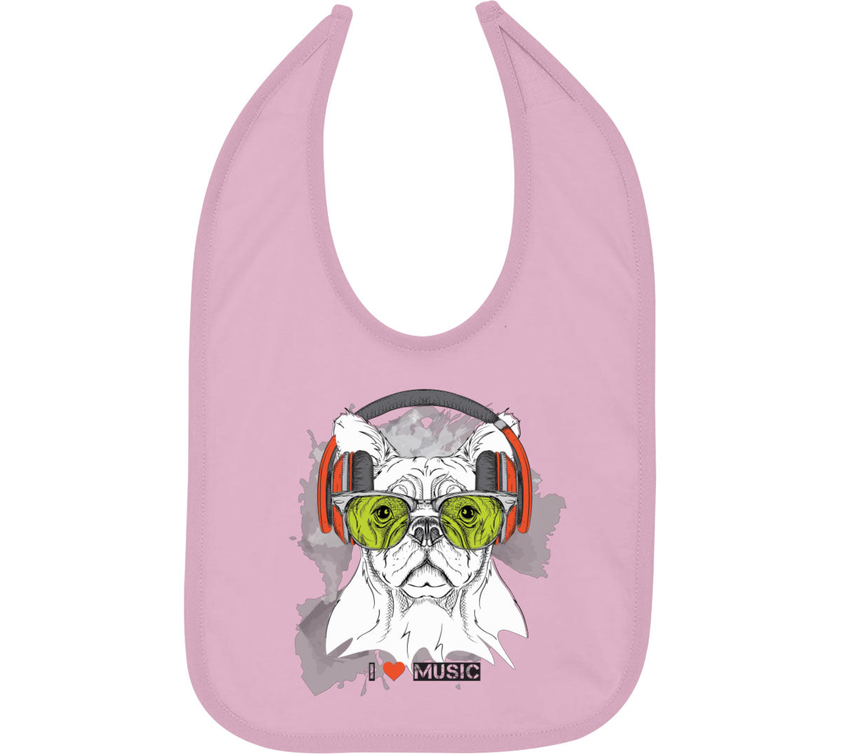 I Love Music Dog With Headphones Baby Bib