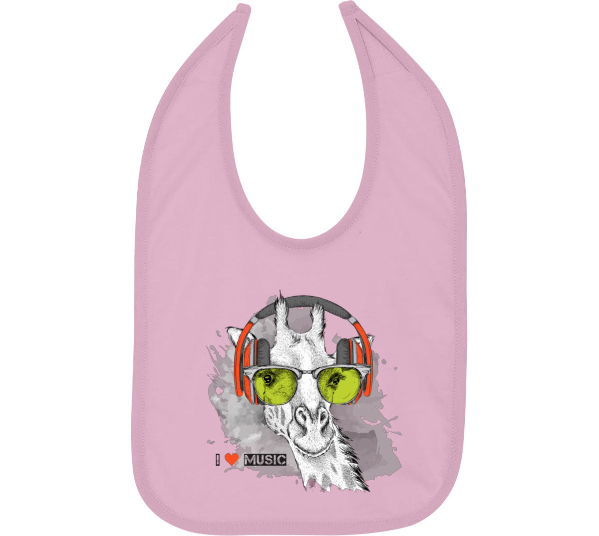 I Love Music Giraffe With Headphones Baby Bib