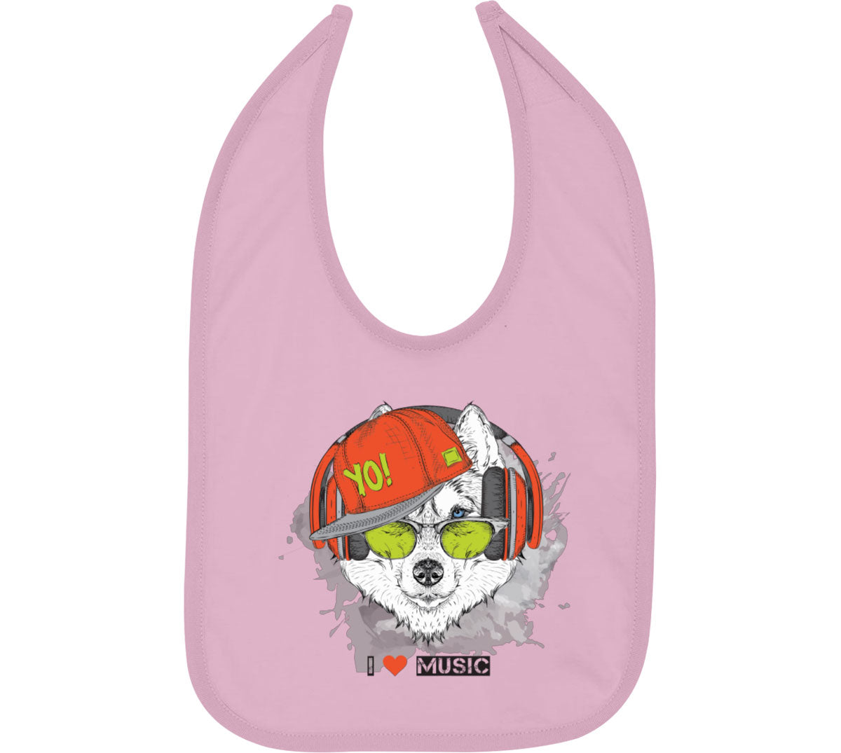 I Love Music Husky With Headphones Baby Bib