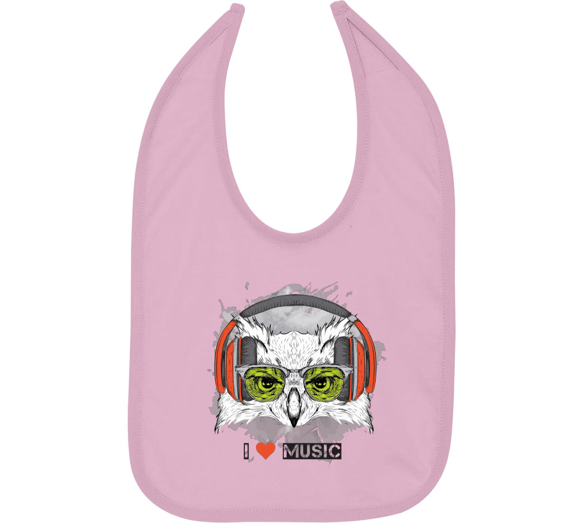 I Love Music Owl With Headphones Baby Bib