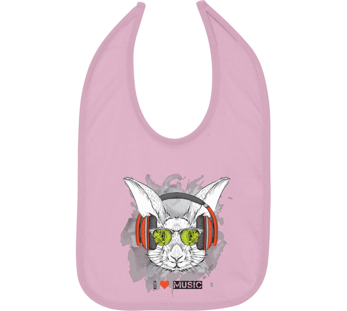 I Love Music Rabbit With Headphones Baby Bib