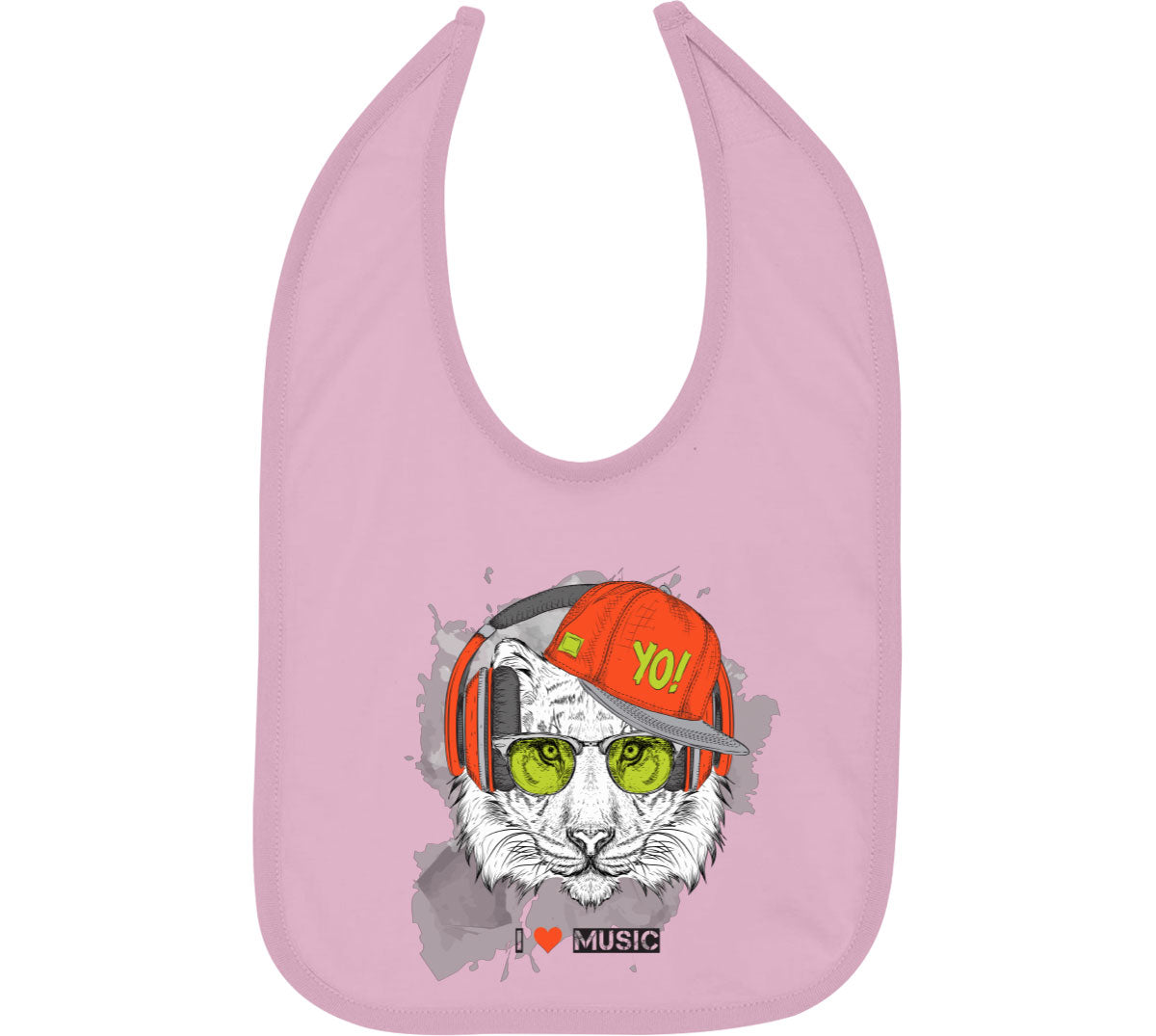 I Love Music Tiger With Headphones Baby Bib