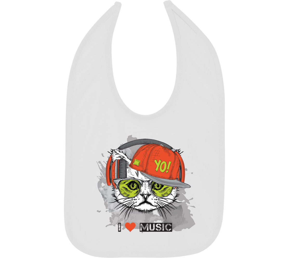 I Love Music Cat With Headphones Baby Bib