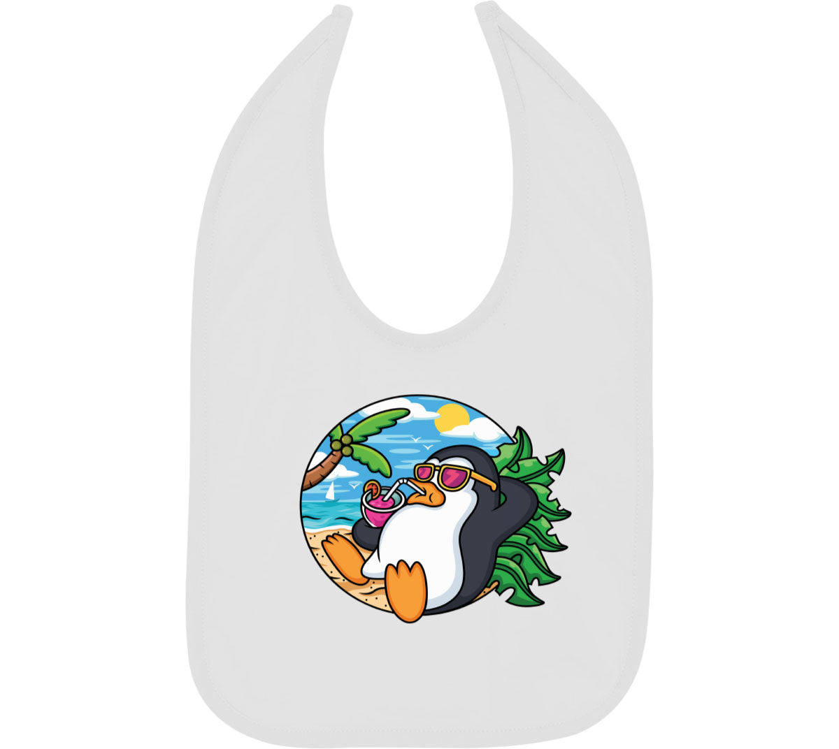 Cartoon Penguin On Vacation Baby Bib