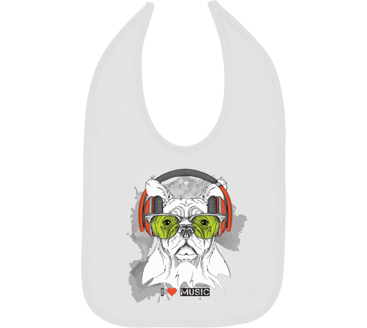 I Love Music Dog With Headphones Baby Bib