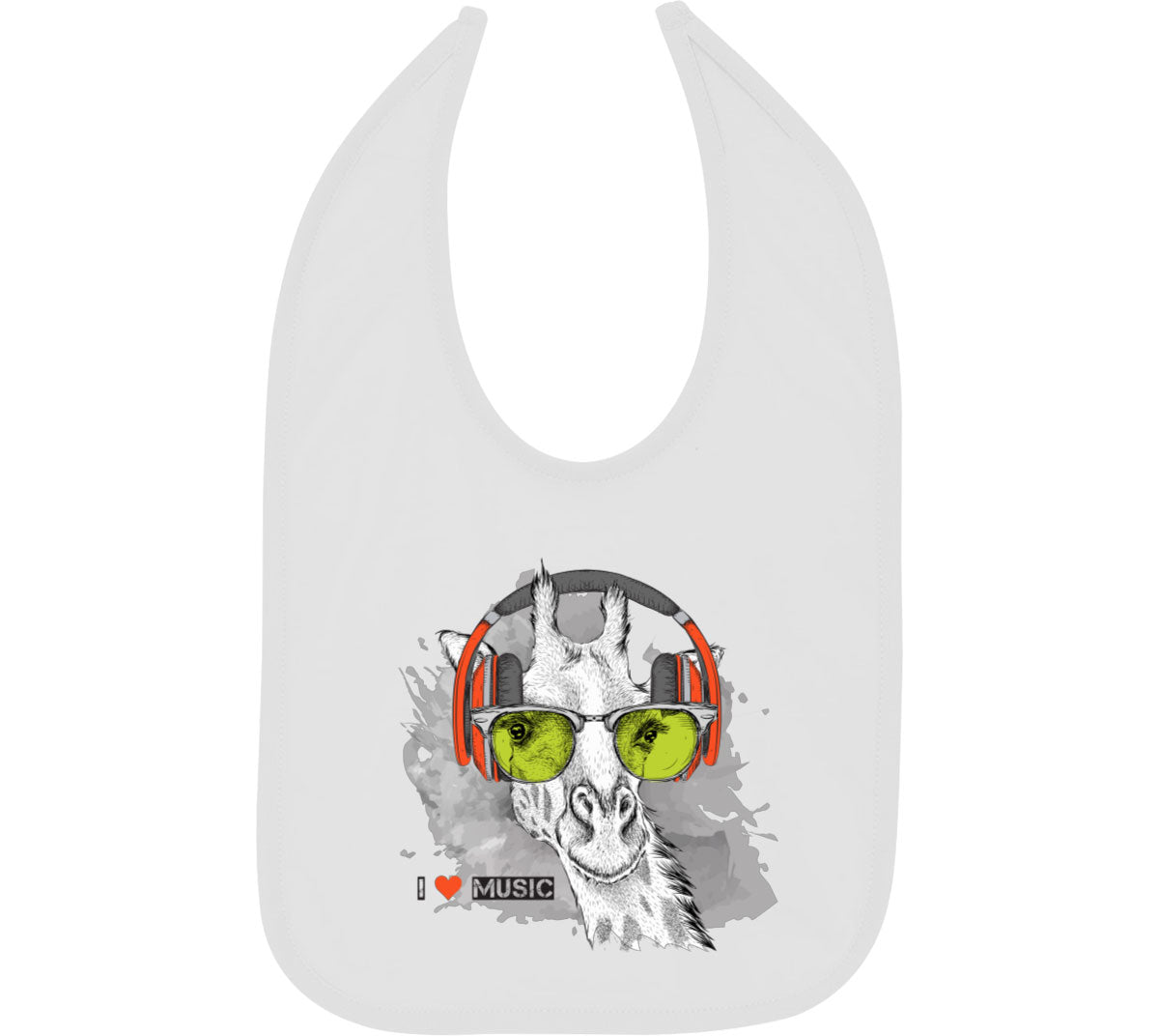 I Love Music Giraffe With Headphones Baby Bib