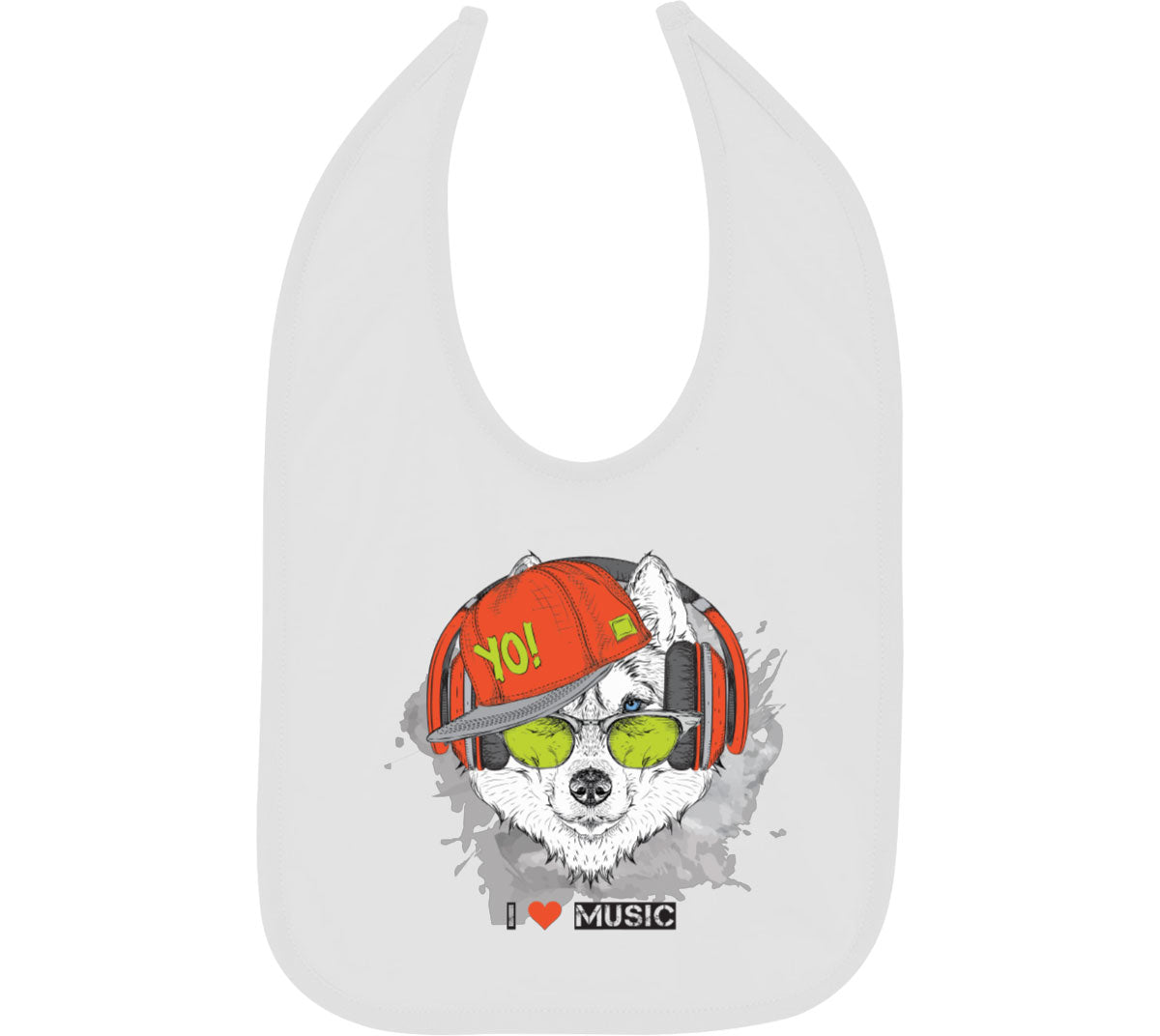 I Love Music Husky With Headphones Baby Bib