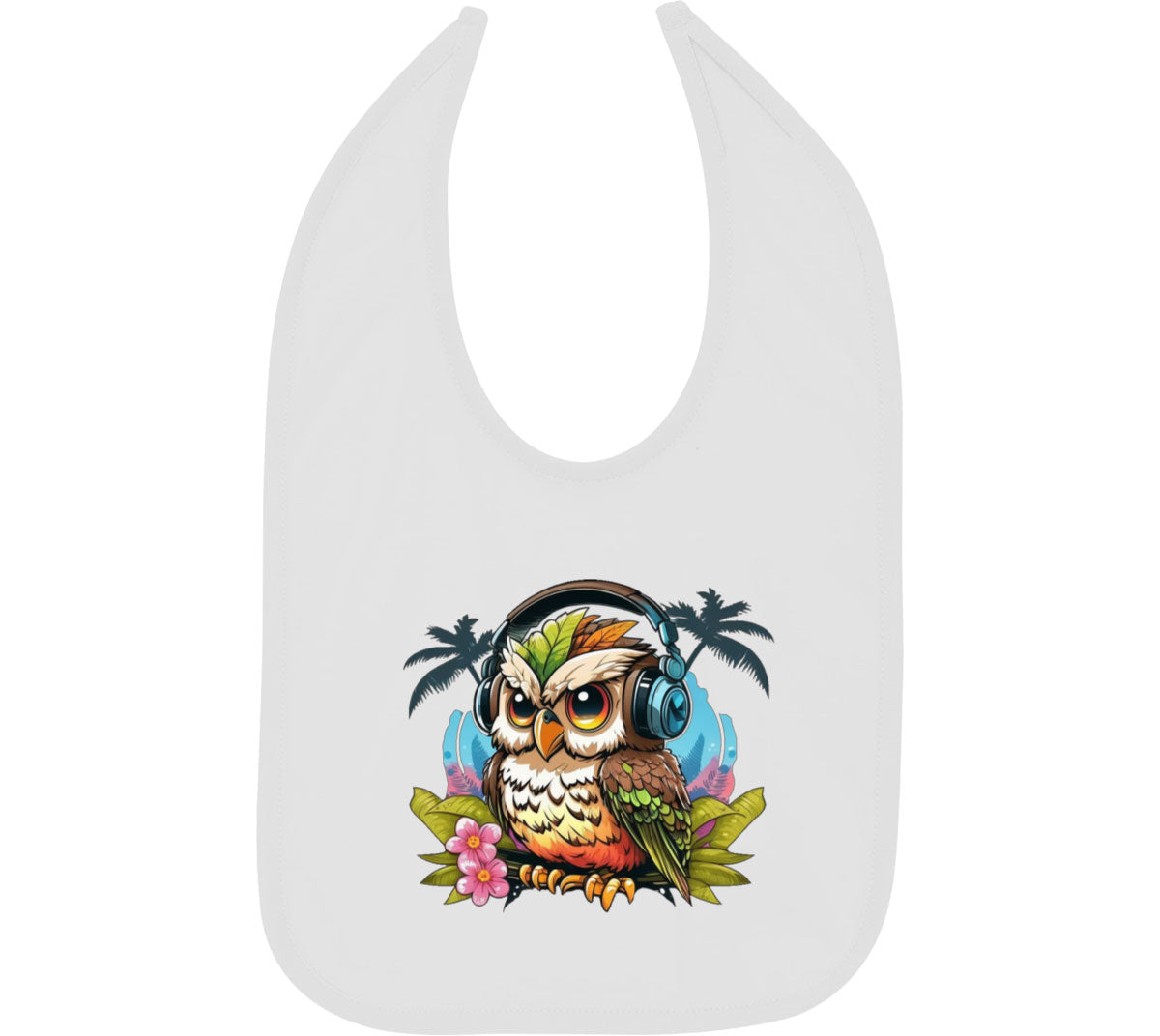 Owl Wearing Headphone Baby Bib