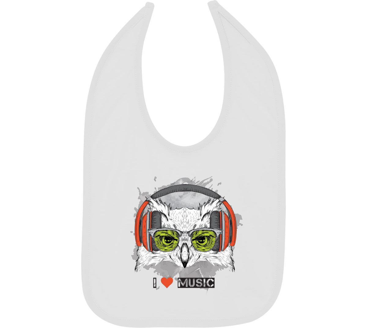 I Love Music Owl With Headphones Baby Bib