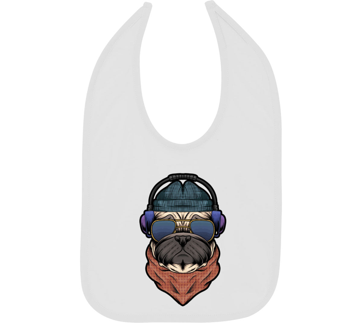 Pug Dog With Headphone Baby Bib