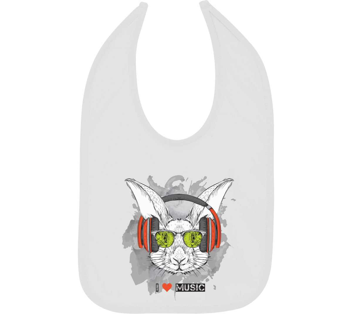 I Love Music Rabbit With Headphones Baby Bib