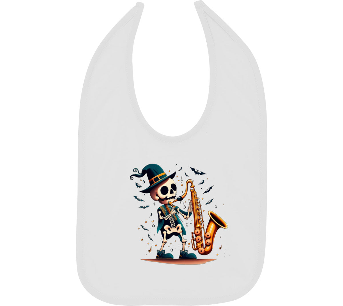 Skeleton Playing Saxophone Baby Bib