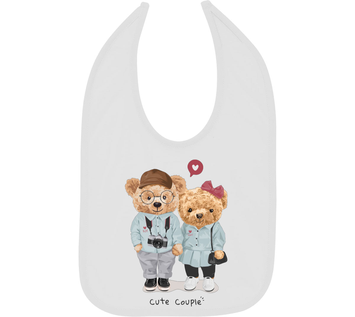 Teddy Bear Cute Couple Baby Bib