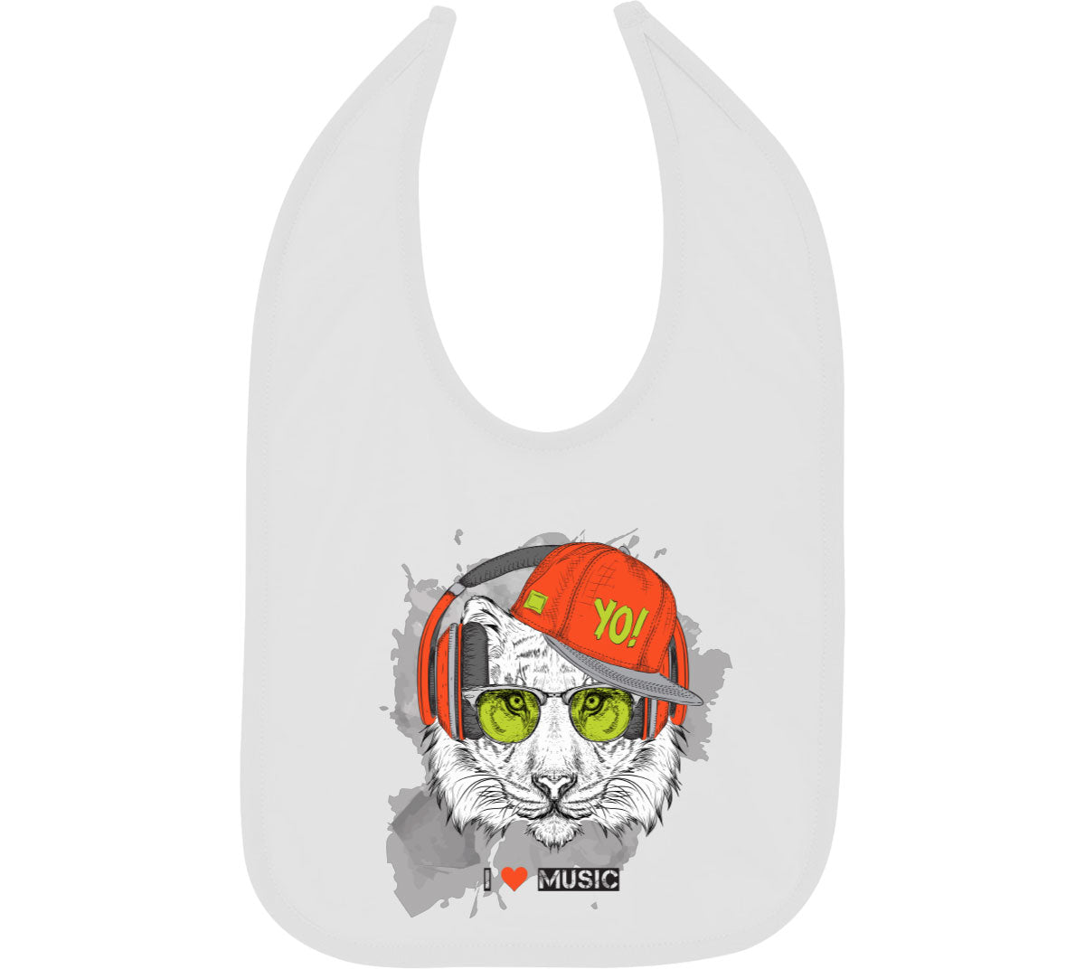 I Love Music Tiger With Headphones Baby Bib