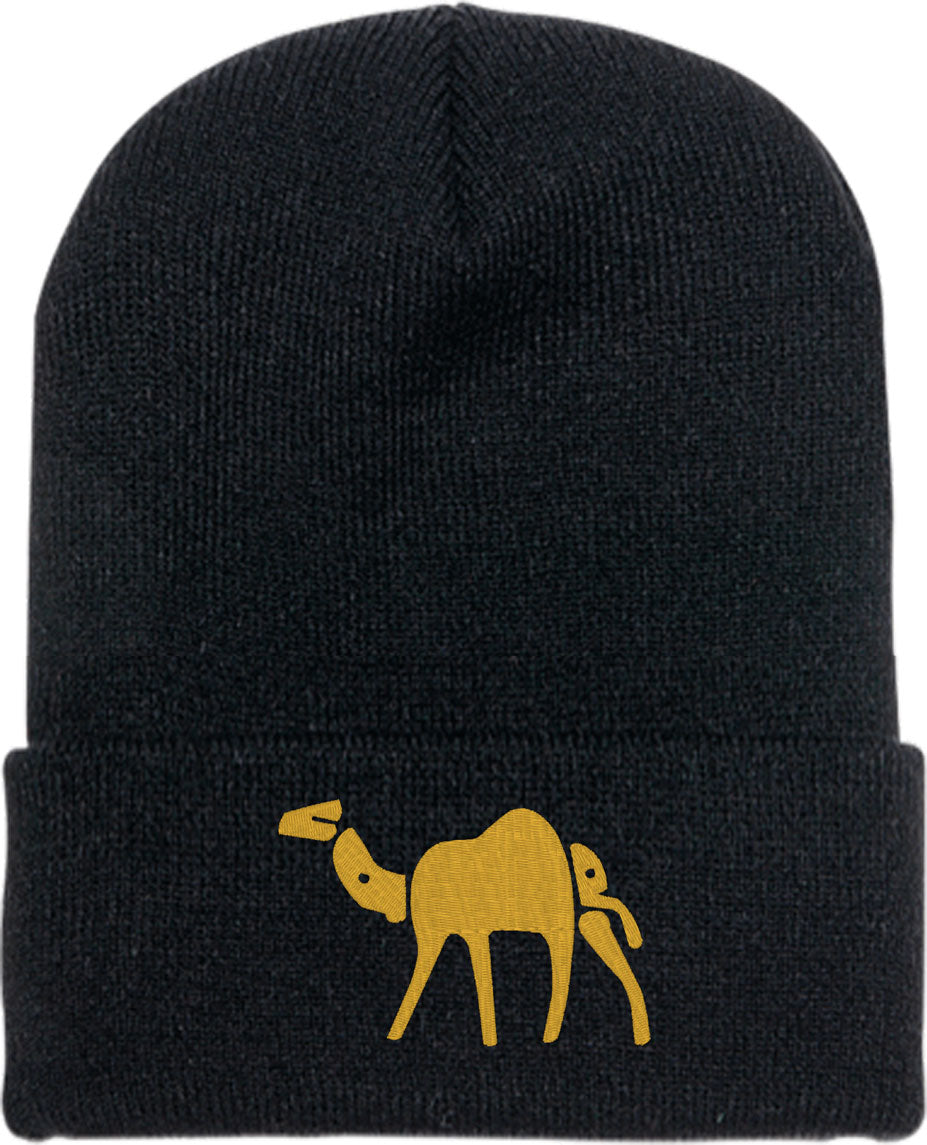 Camel Typography Knit Beanie