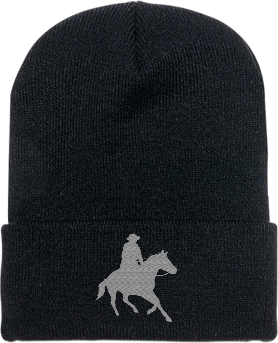 Cowboy And Horse Silhouette Knit Beanie