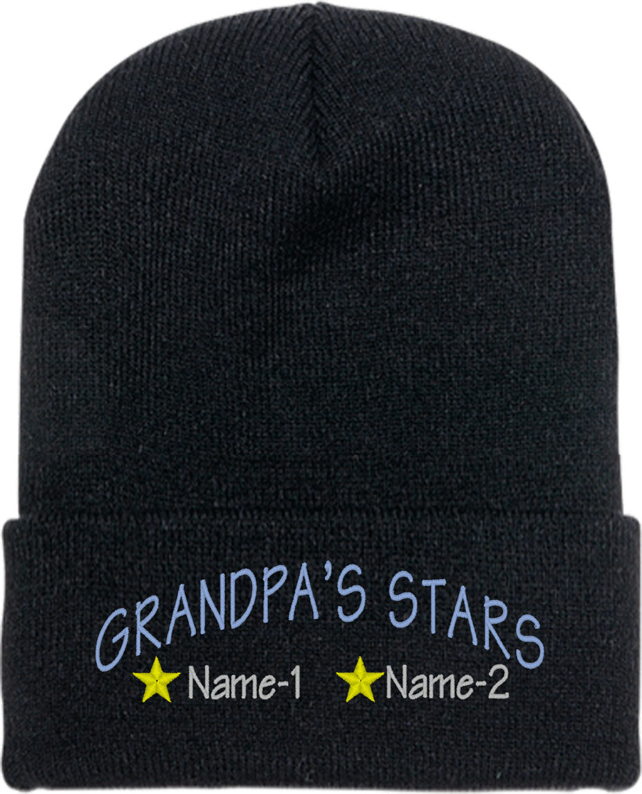 Grandpa's Stars Custom 2 Names Knit Beanie