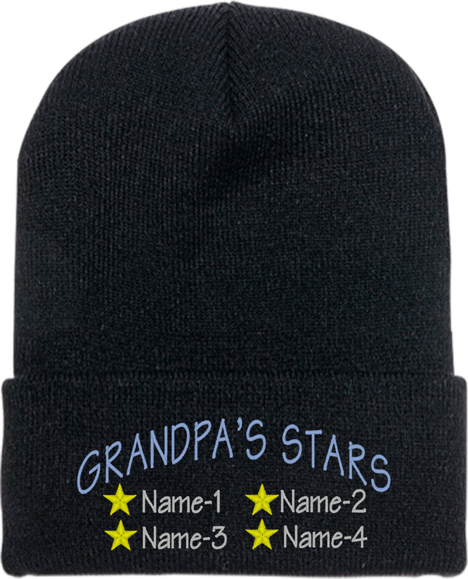 Grandpa's Stars Custom 4 Names Knit Beanie