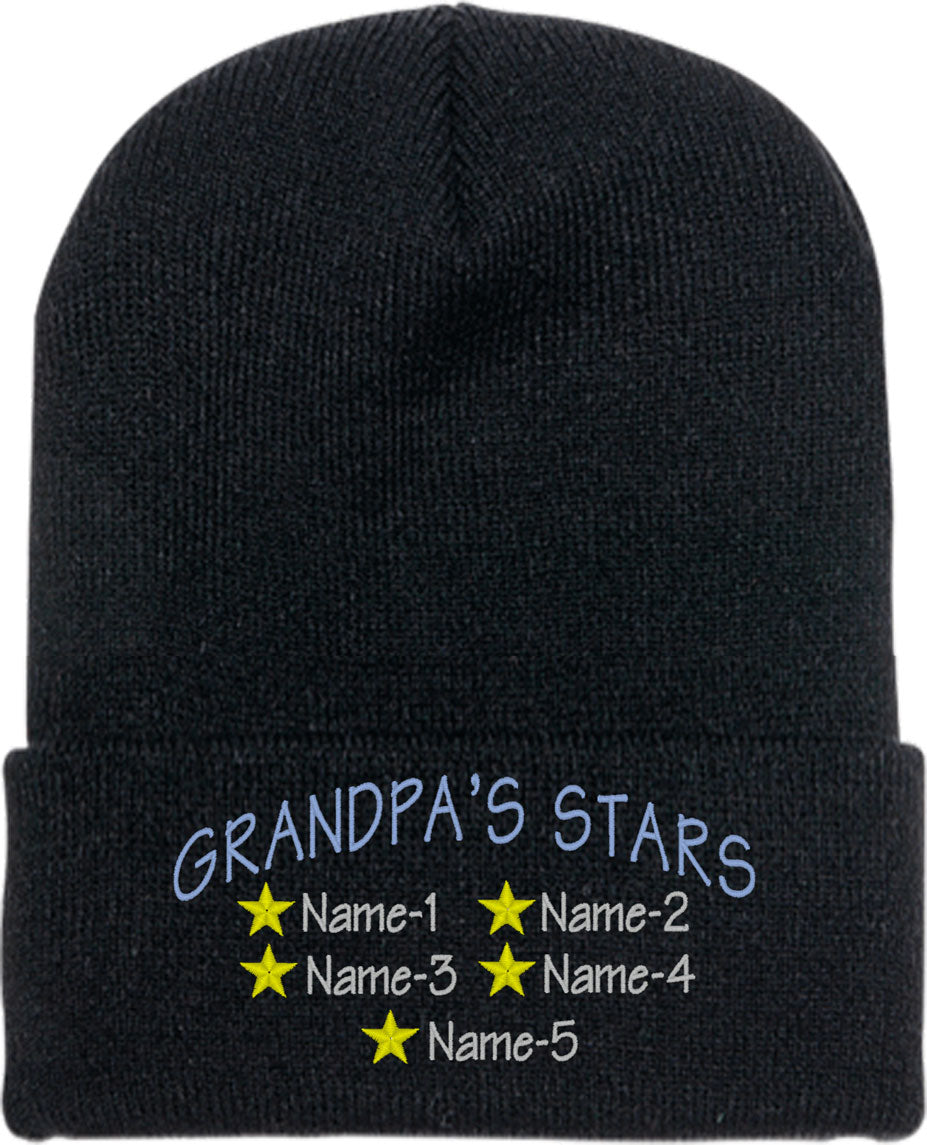 Grandpa's Stars Custom 5 Names Knit Beanie