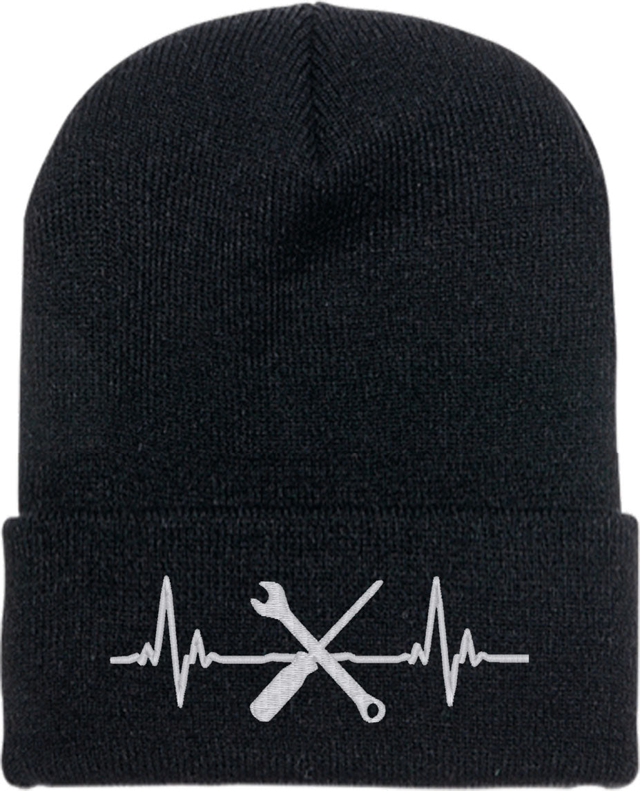 Mechanic Heartbeat Lifeline Knit Beanie