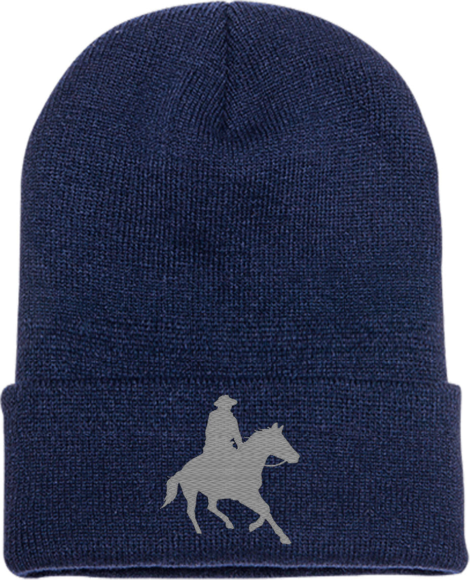 Cowboy And Horse Silhouette Knit Beanie