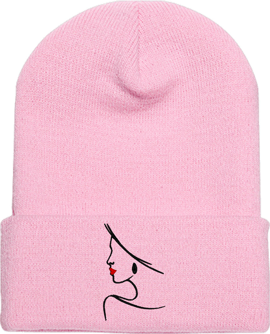 Beautiful Woman Drawing Knit Beanie