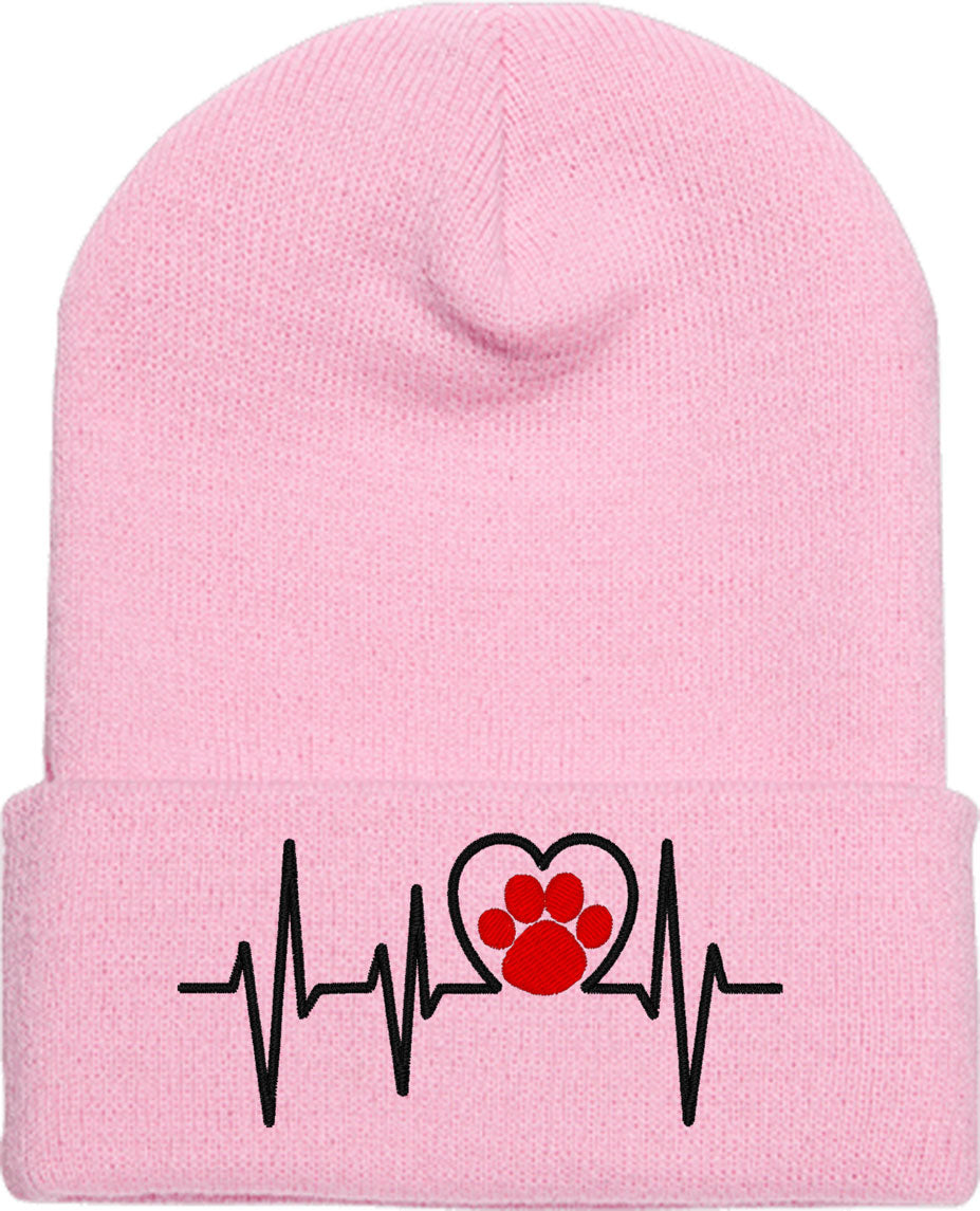 Cat Heartbeat Paw Print Lifeline Knit Beanie