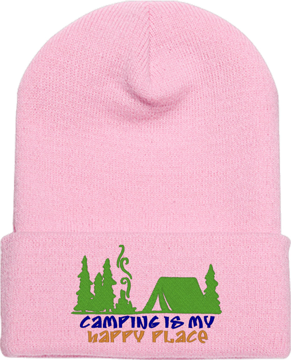 Camping Is My Happy Place Knit Beanie