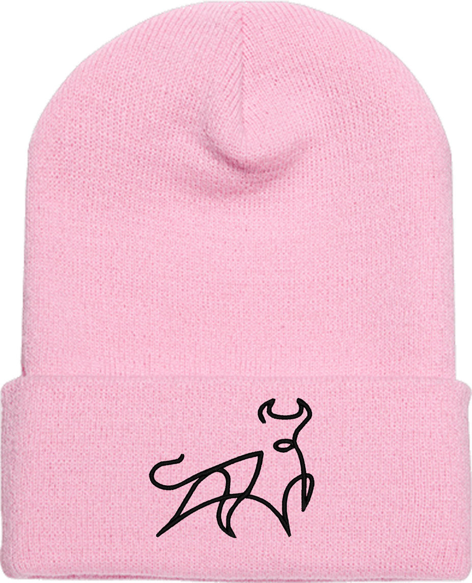 One Line Bull Drawing Knit Beanie