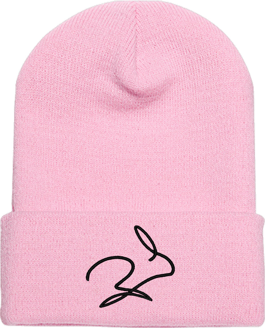 One Line Rabbit Bunny Drawing Knit Beanie