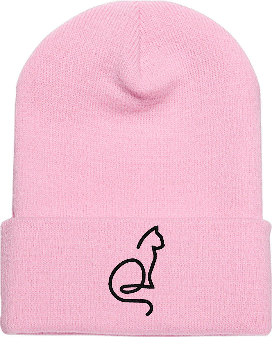 One Line Cat Drawing Knit Beanie
