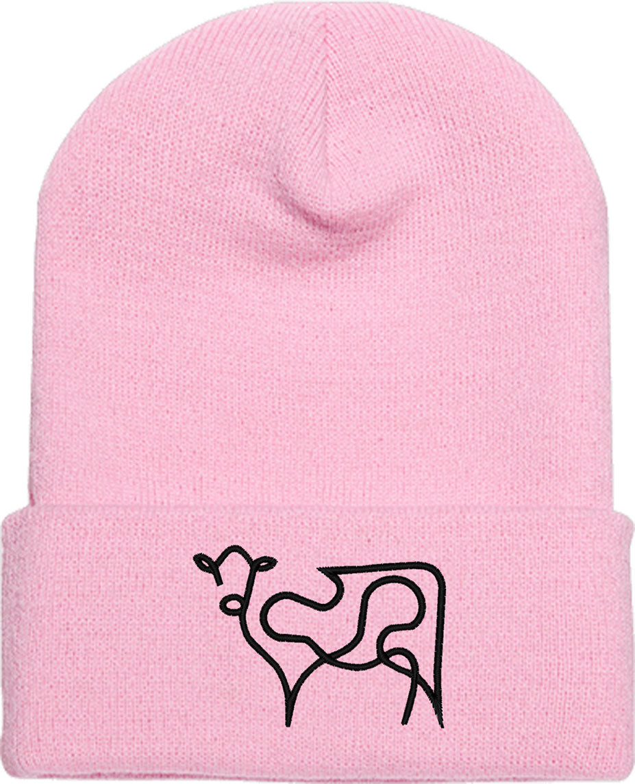 One Line Cow Drawing Knit Beanie