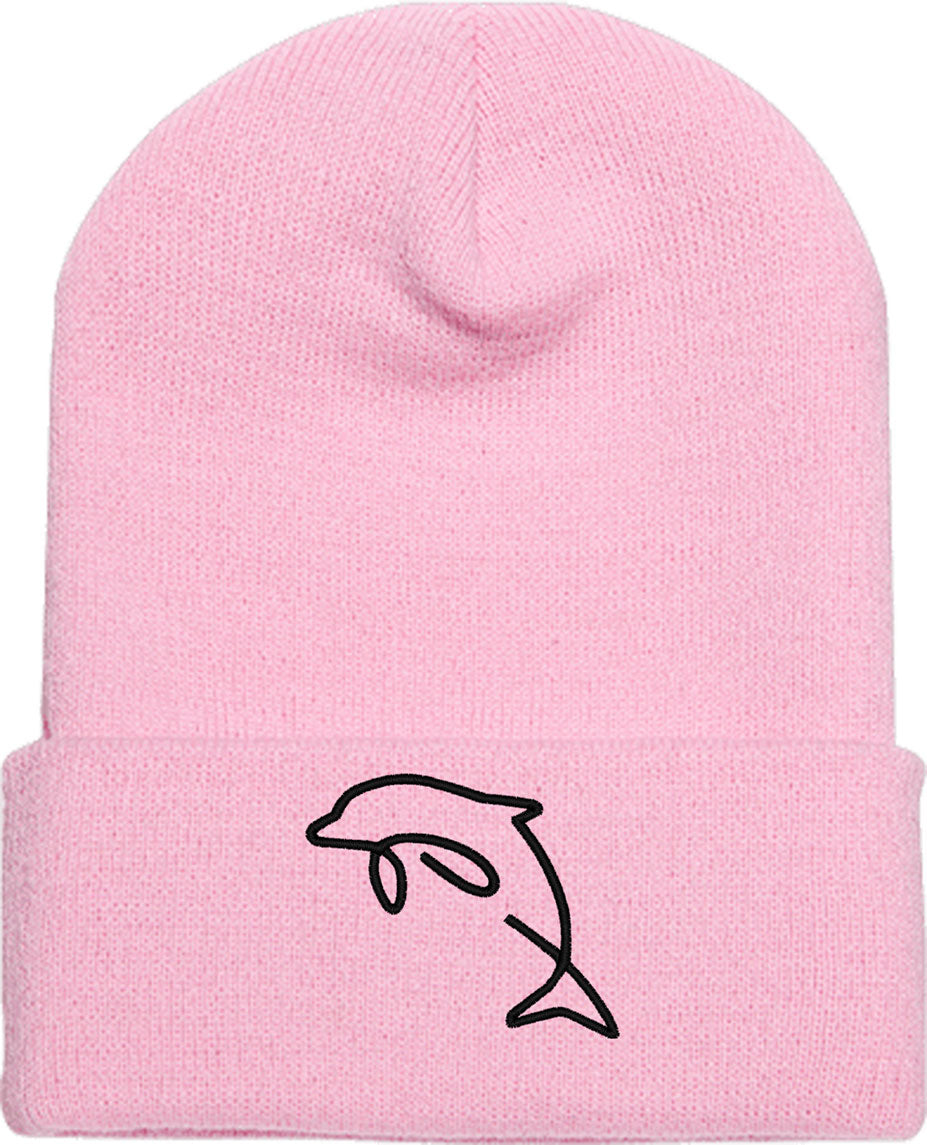 One Line Dolphin Drawing Knit Beanie