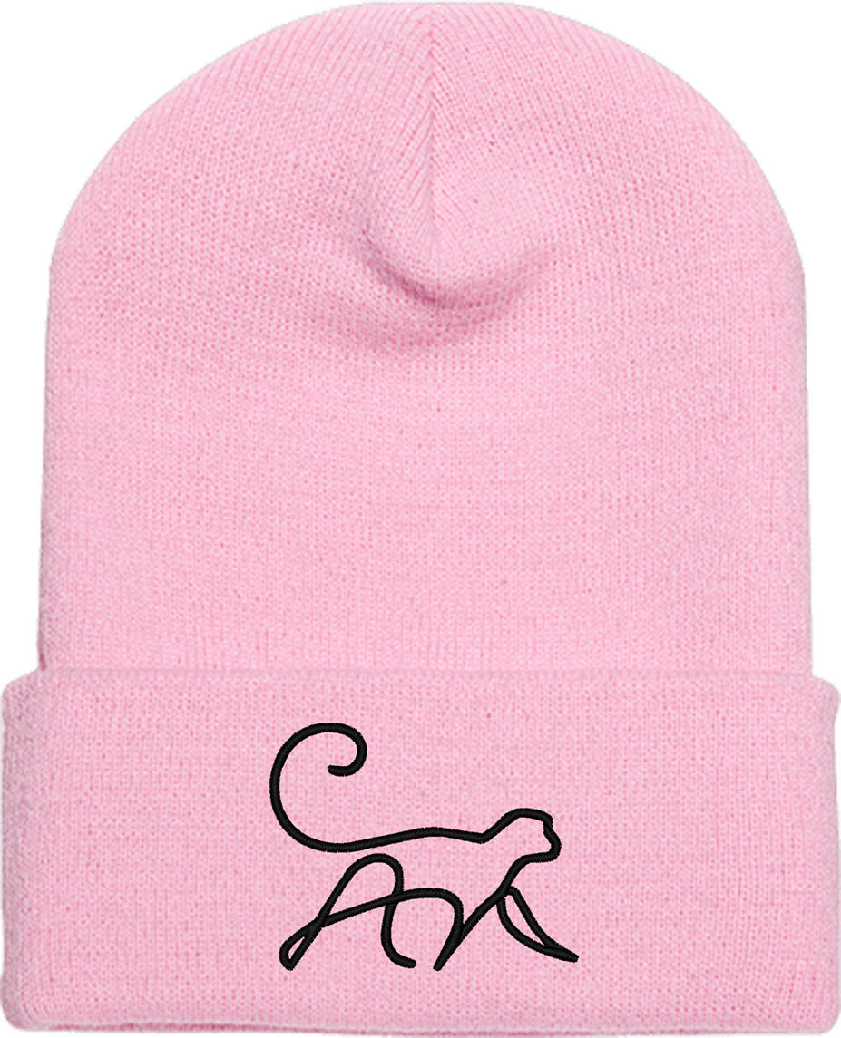 One Line Monkey Drawing Knit Beanie