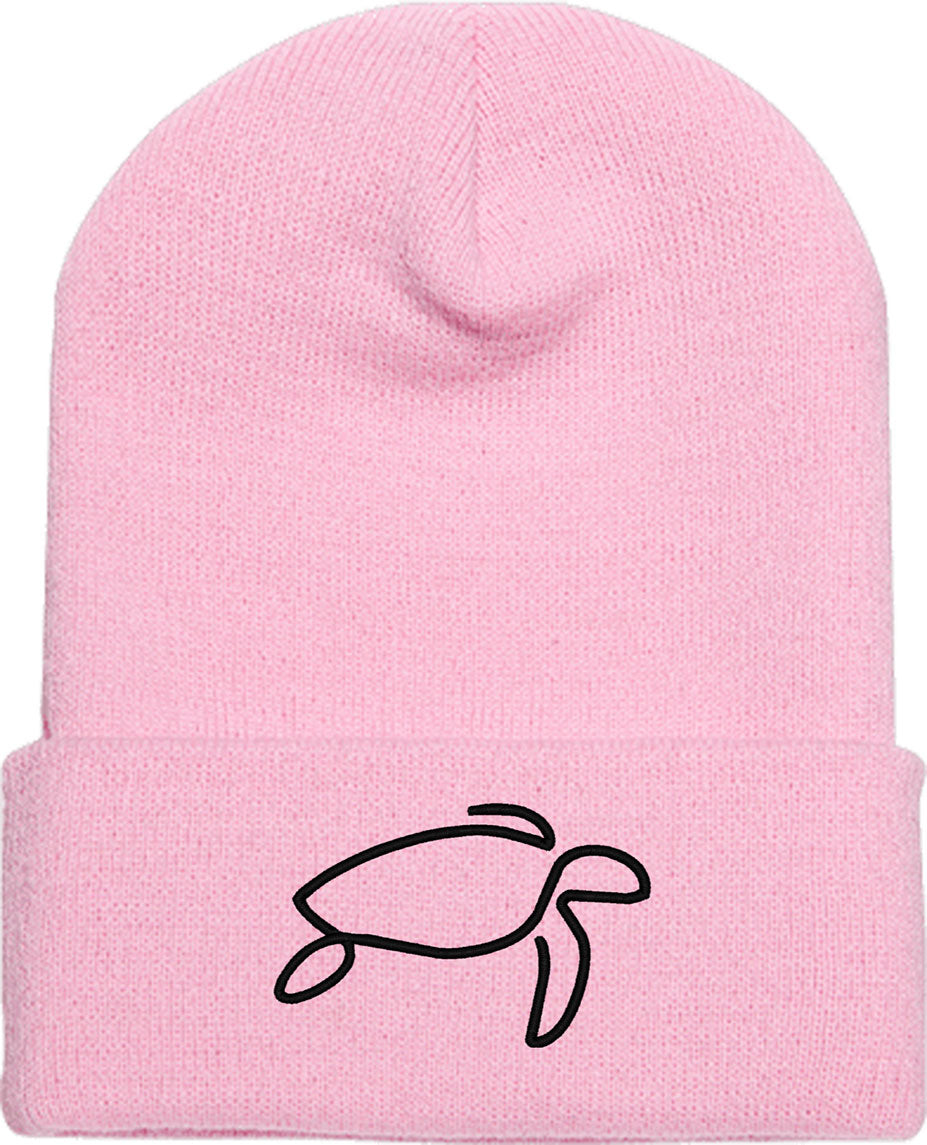 One Line Sea Turtle Drawing Knit Beanie