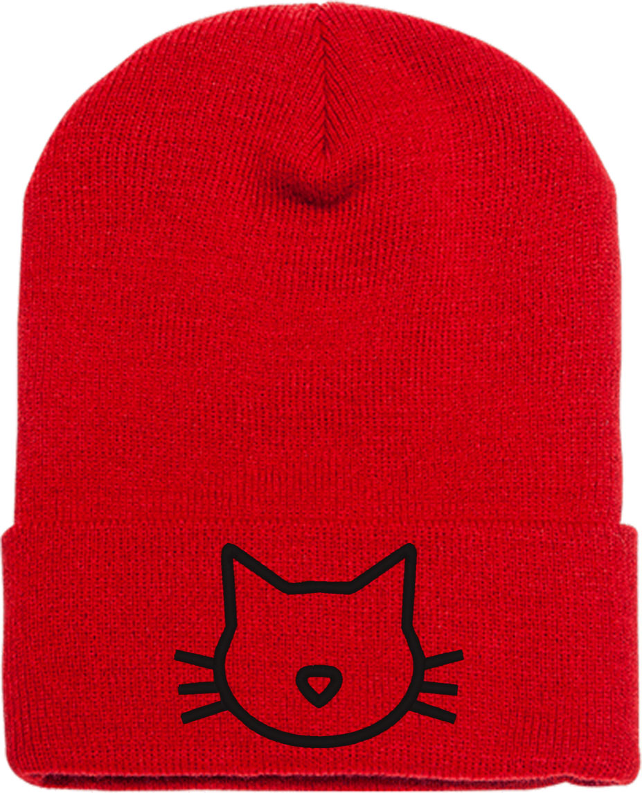 Cat Face Silhouette Knit Beanie