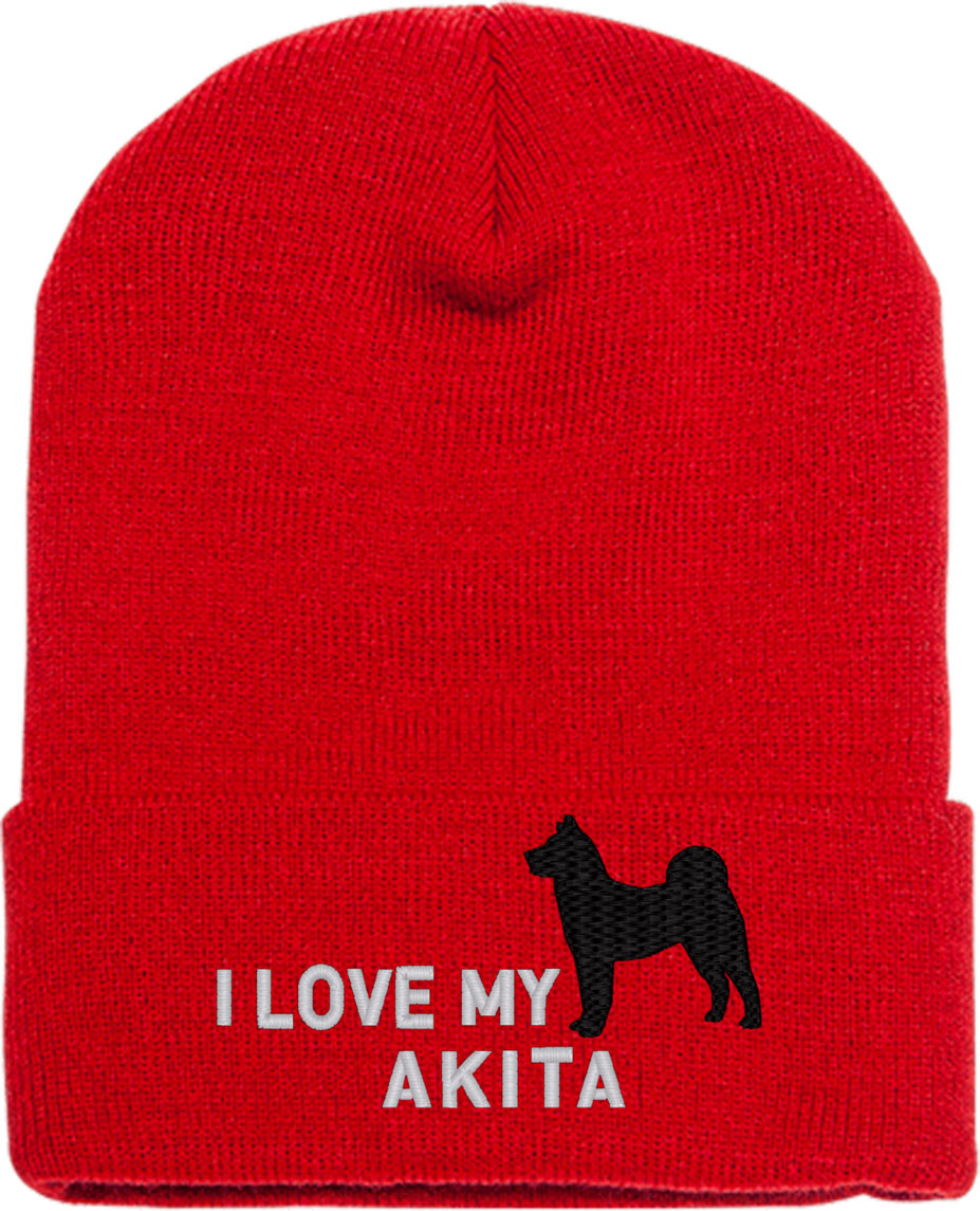 I Love My Akita Dog Knit Beanie