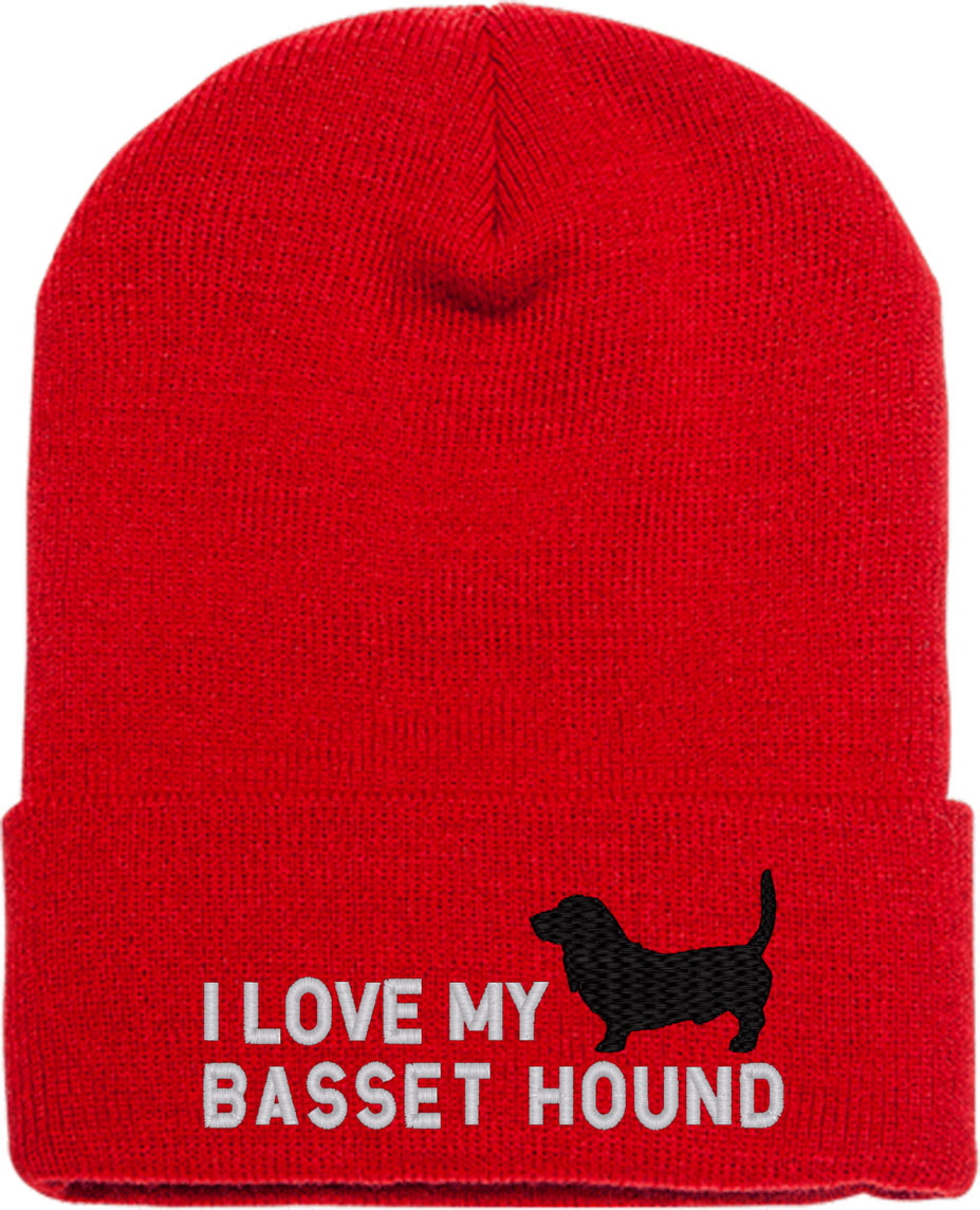 I Love My Basset Hound Dog Knit Beanie