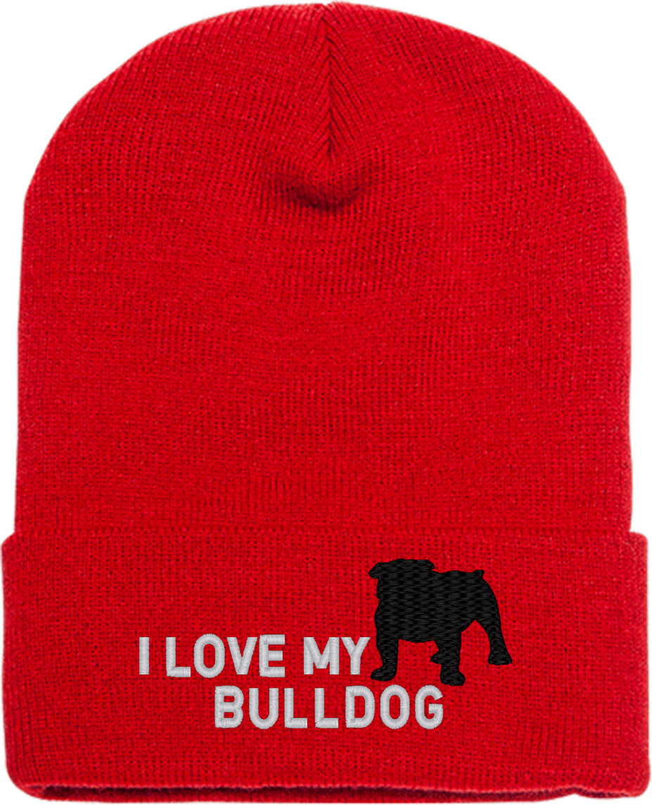 I Love My Bulldog Knit Beanie