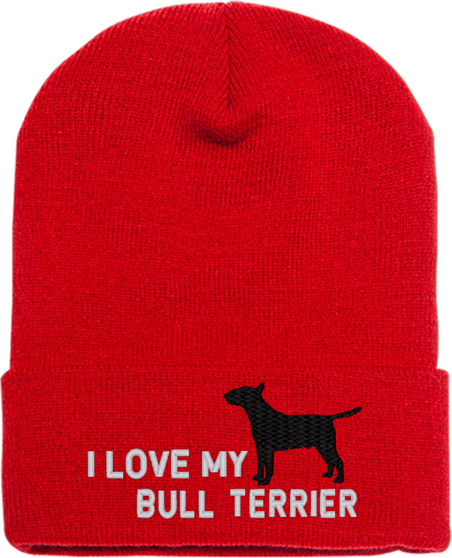 I Love My Bull Terrier Dog Knit Beanie
