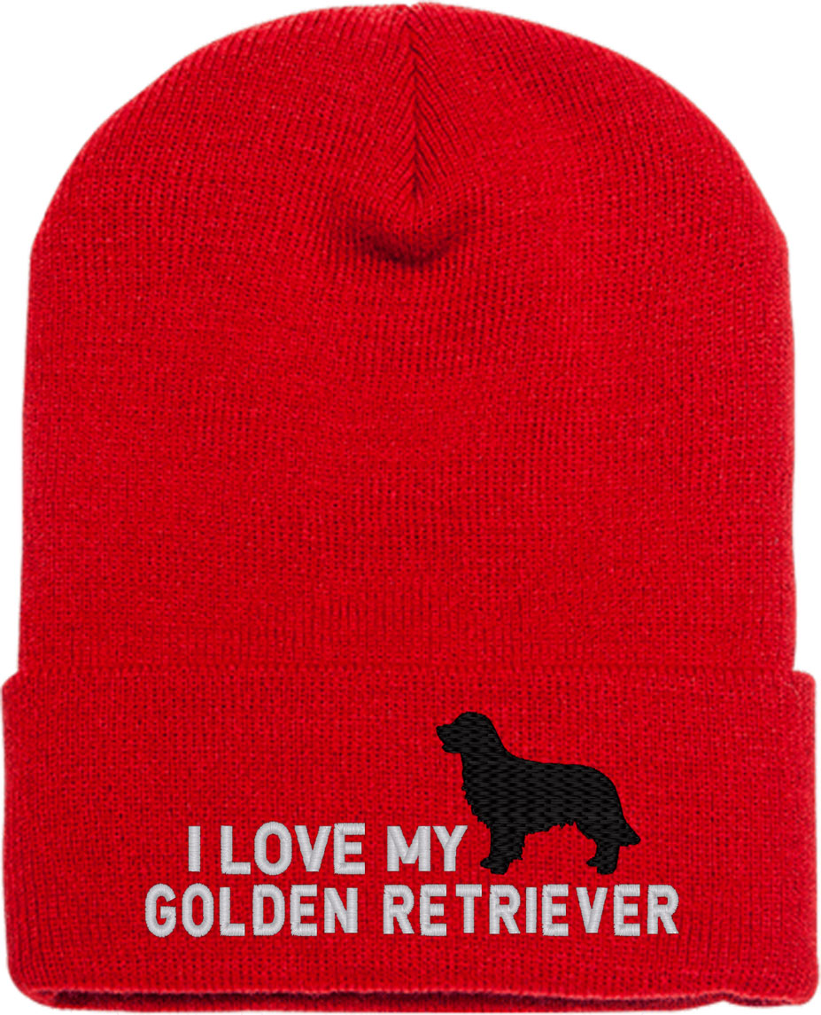 I Love My Golden Retriever Dog Knit Beanie