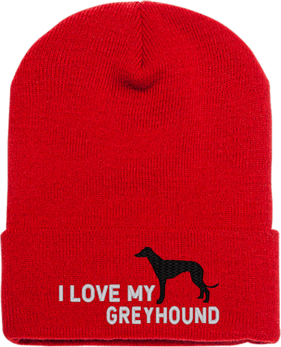 I Love My Greyhound Dog Knit Beanie